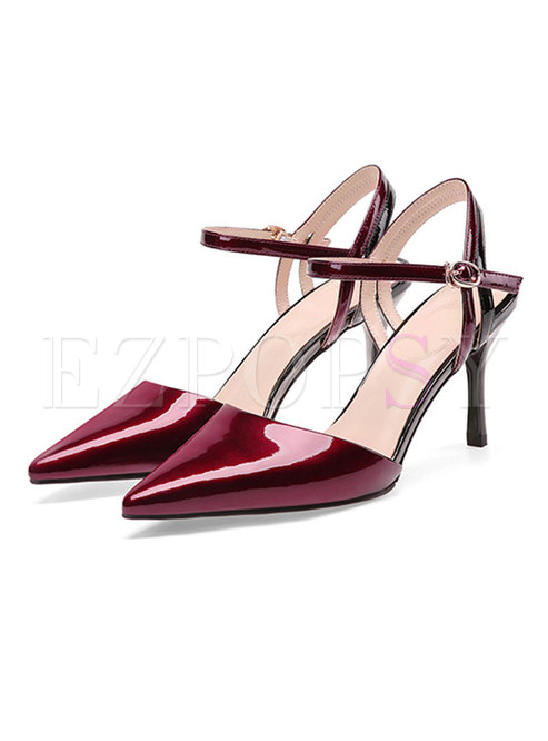 Genuine Leather Pointed Toe Buckle High-heel Shoes