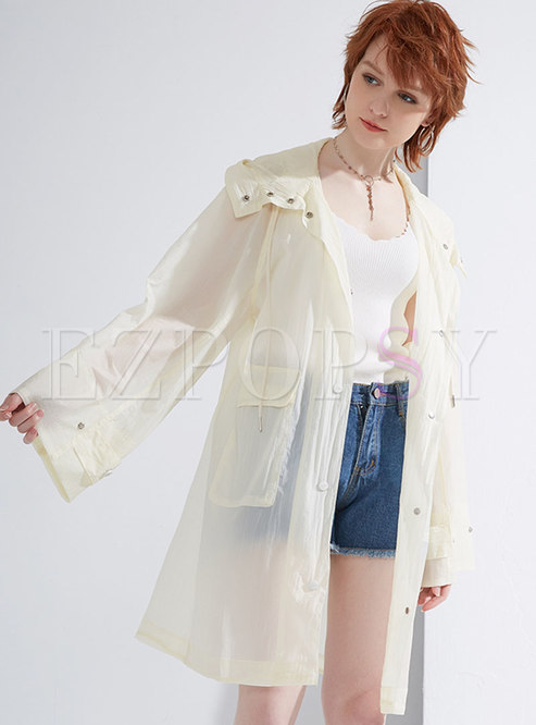 Casual Solid Color Hooded Straight Sunscreen Coat
