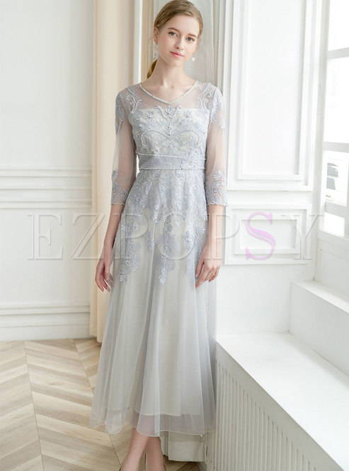 Dresses | Maxi Dresses | Elegant Embroidered V-neck Slim Maxi Dress
