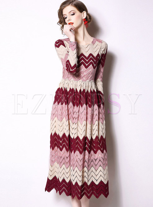 Elegant Color-blocked Lace High Waist Slim Maxi Dress