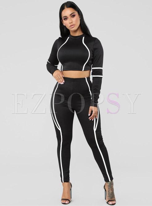 Casual Color-blocked O-neck Long Sleeve Tracksuit