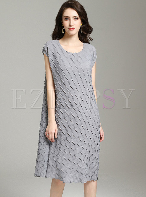 Plus Size O-neck Pleated Loose Dress