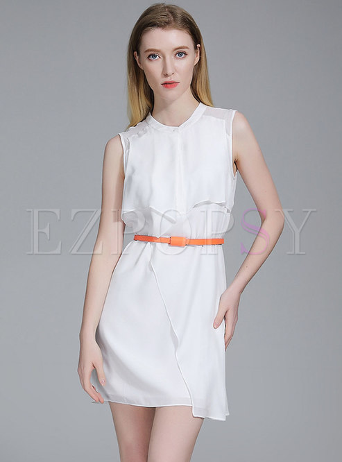Elegant Stand Collar Sleeveless Slim Mini Dress