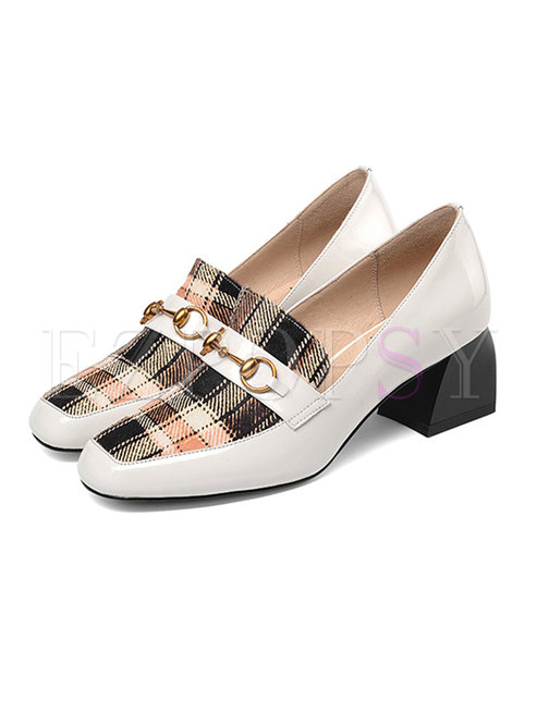 Plaid Splicing Chunky Heel Daily Shoes