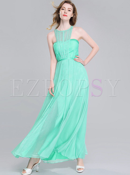 Elegant Splicing Sleeveless High Waist Slit Maxi Dress