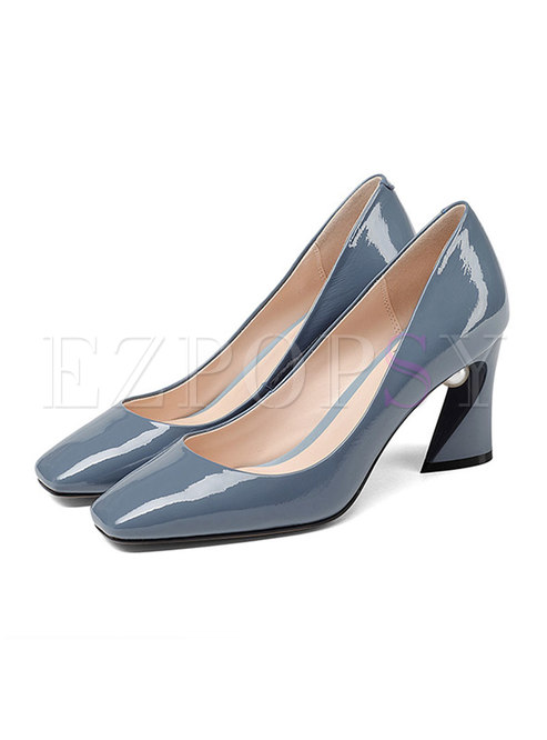 Genuine Leather Square Toe High-heel Shoes