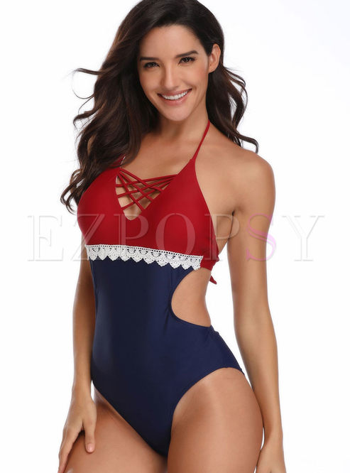 Sexy Hollow Out Halter One Piece Swimwear