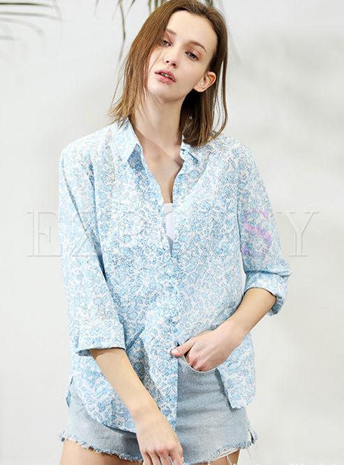 Tops | Blouses | Casual Floral Lapel Single-breasted Blouse