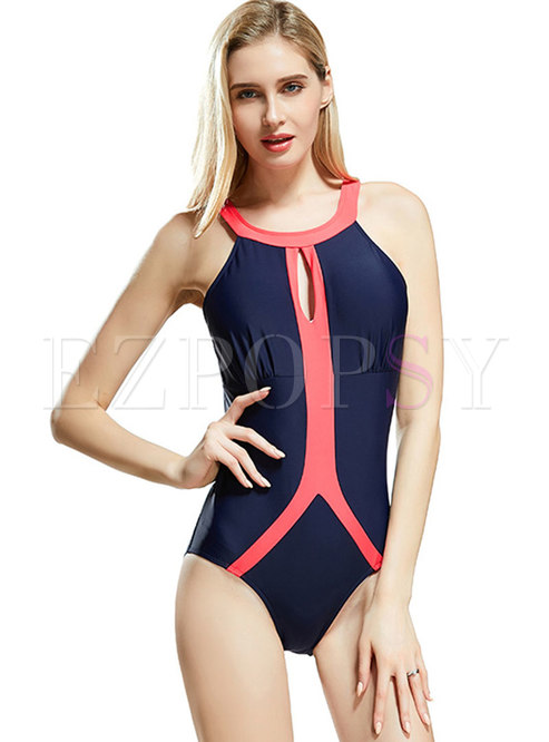 Chic Color-blocked Hollow Out Sheath Swimwear