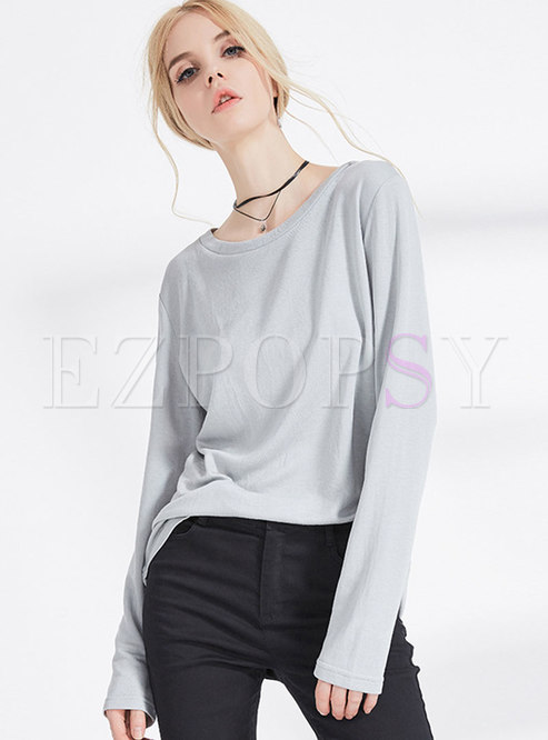 Casual Pure Color O-neck Loose T-shirt