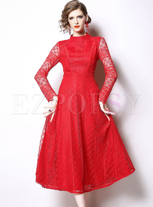 Lace Openwork Long Cocktail Dress