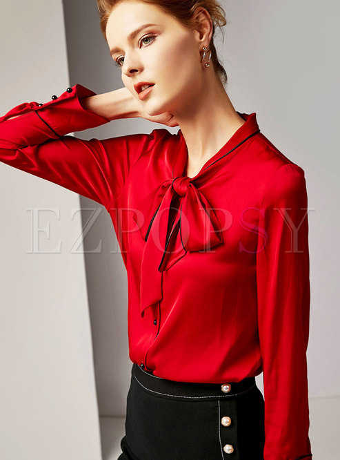 Tops | Blouses | Elegant Tie-collar Single-breasted Blouse