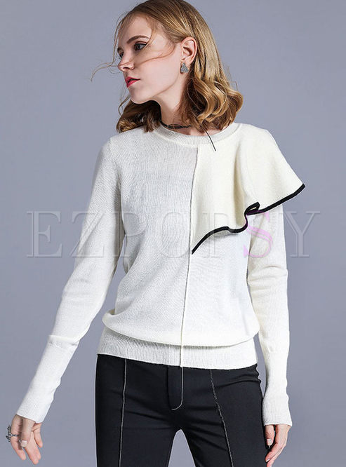 O-neck Long Sleeve Patchwork Sweater