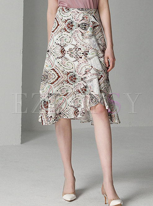 Trendy Print High Waist Asymmetric Mermaid Skirt
