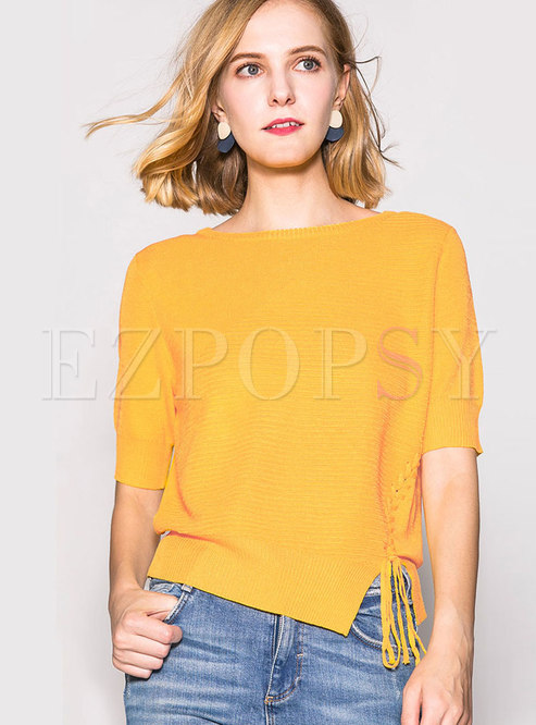 Solid Color O-neck Knitted Sweater