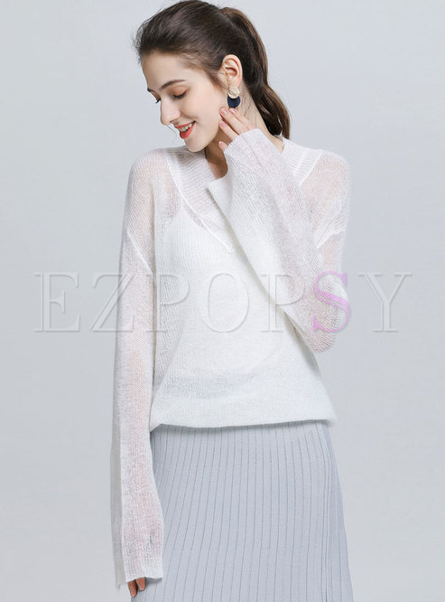 Sweet White See-through Slim Sweater