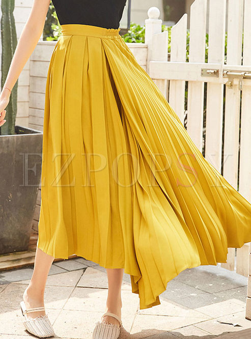 Fashion Solid Color Asymmetric Skirt