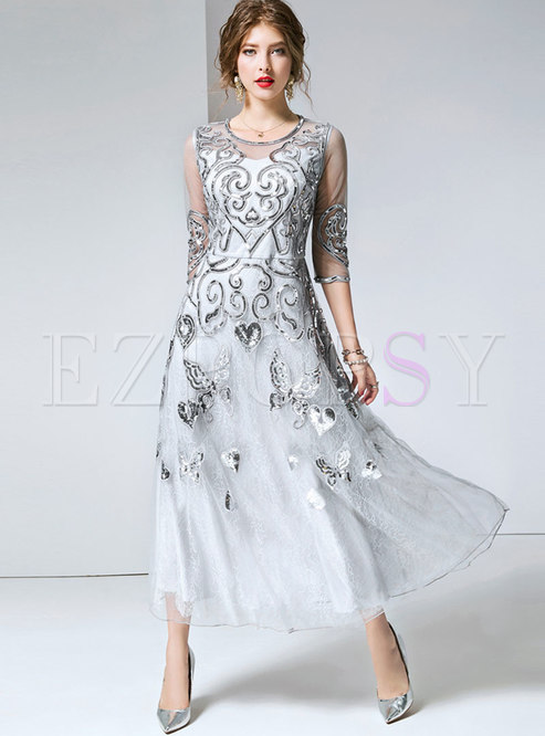 Dresses | Maxi Dresses | Chic Party Mesh Embroidered Slim Maxi Dress