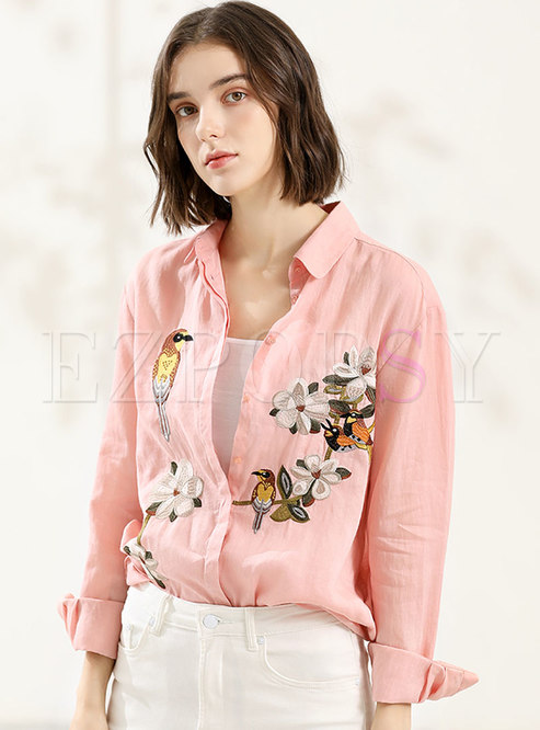 Trendy Pink Embroidered Shift Blouse