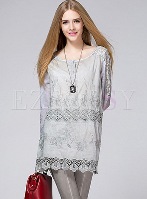 Hollow Out Embroidered Splicing Mini Dress