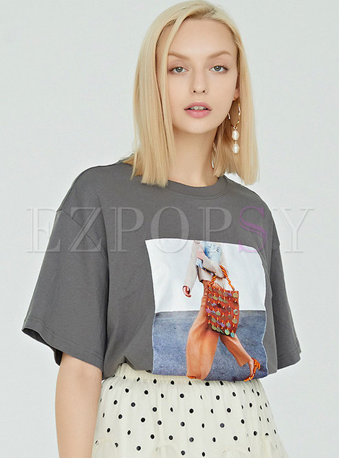 All-matched Print Short Sleeve T-shirt