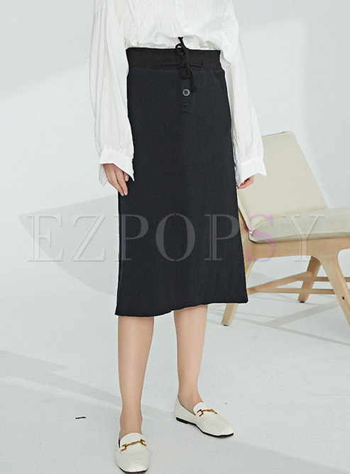 Solid Color All-matched Knitted Sheath Skirt 