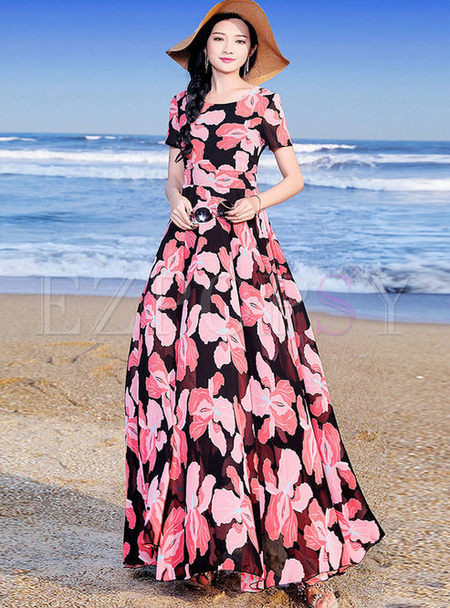 Bohemian Print Big Hem Beach Maxi Dress