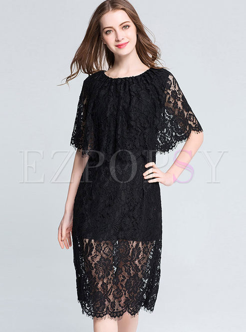 Plus Size Lace Shawl Bodycon Slim Dress