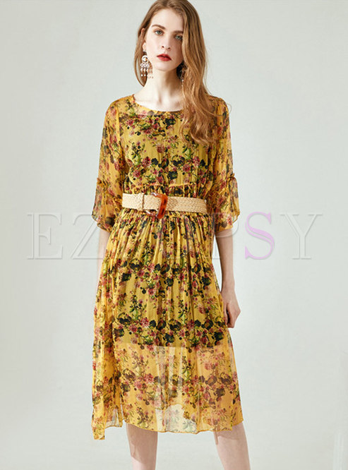 Trendy Gauze Lace Flare Sleeve Shift Dress With Camis