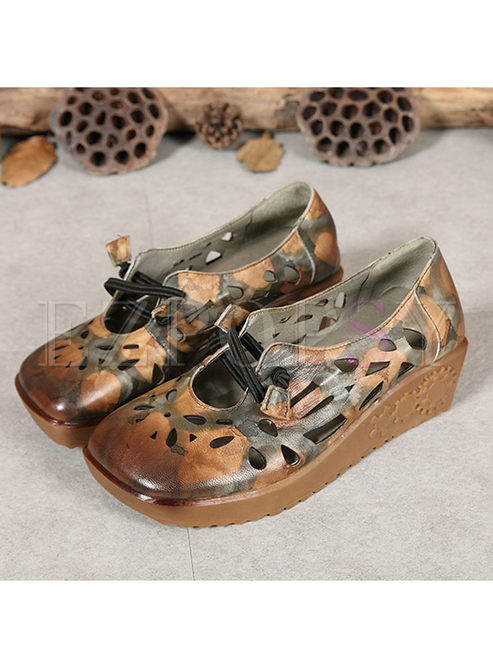 Vintage Hollow Out Platforms Leather Shoes