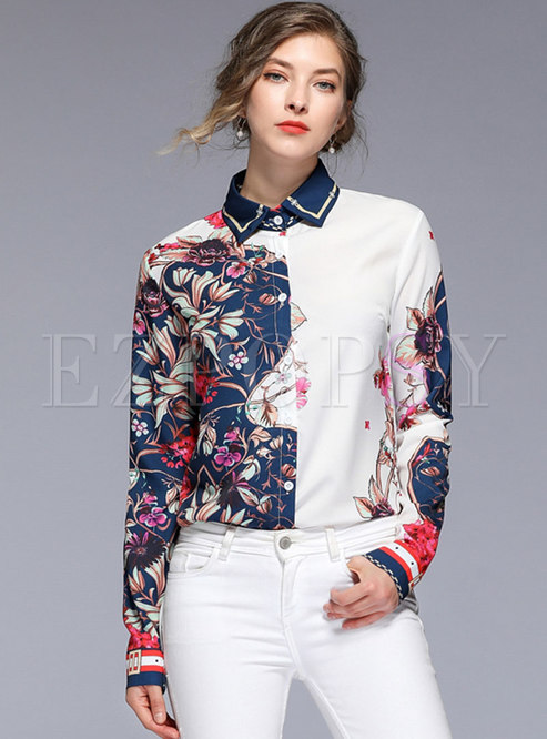 Tops | Blouses | Chic Print Lapel Single-breasted Blouse