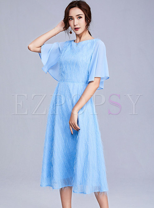 Fashion Solid Color Backless Tied A Line Dress