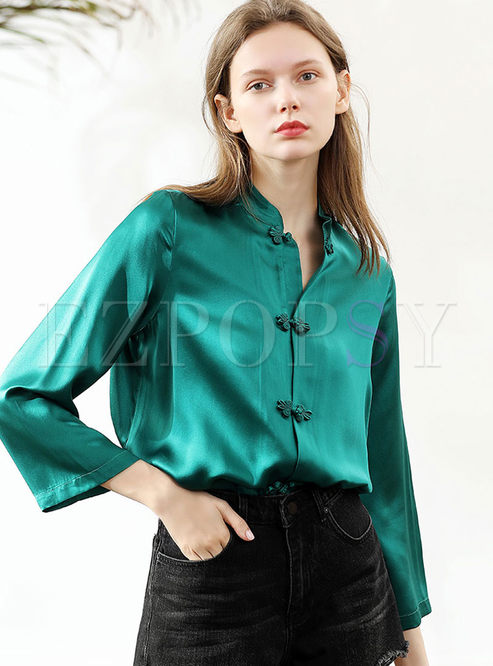 Tops | Blouses | Retro Mandarin Collar Silk Blouse