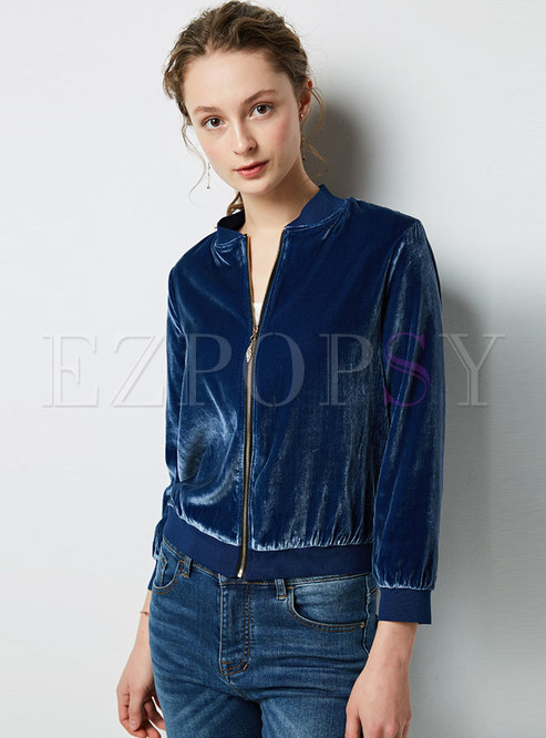 Pure Color Stand Collar Jacket