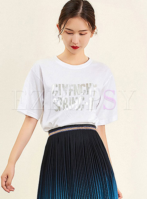 White Casual O-neck Letter Print T-shirt