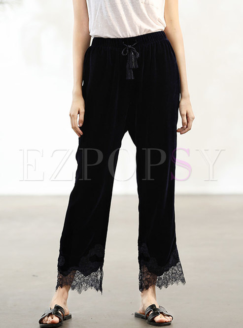 All-matched Lace Velvet Splicing Tied Pants