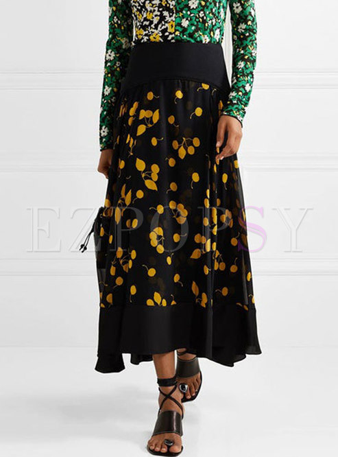 Stylish High Waist Floral All-matched Silk Skirt