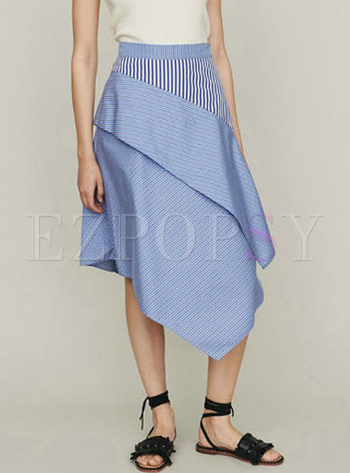 Casual Striped Asymmetric Slim A Line Skirt