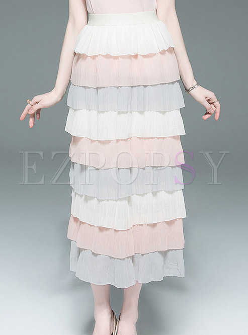 Chic Multi-color Chiffon Tiered Skirt