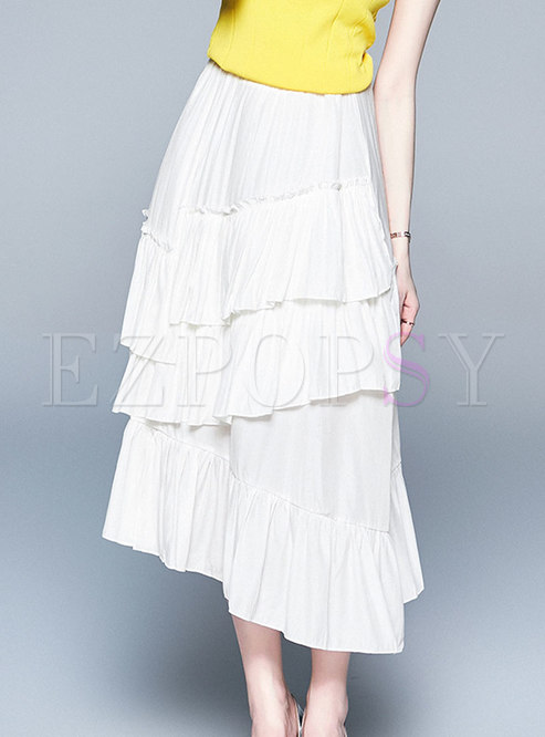 Asymmetric Falbala White Sweet Skirt 