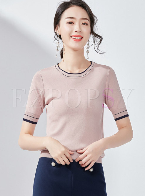 Brief O-neck Short Sleeve All-matched Thin Knitted Top