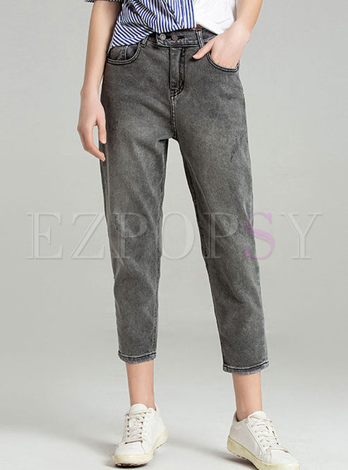 Brief Easy-matching Solid Color Slim Pencil Jeans