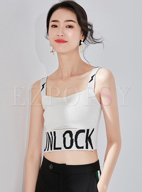 Chic Letter Print Knitted Tanks