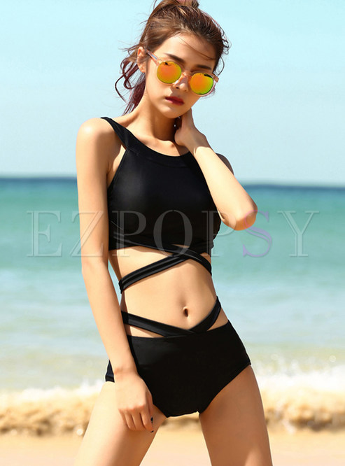 Solid Color Sexy High Waist Tankini