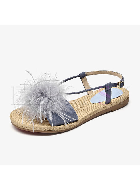 Stylish Flat Heel Feather Buckle Sandals