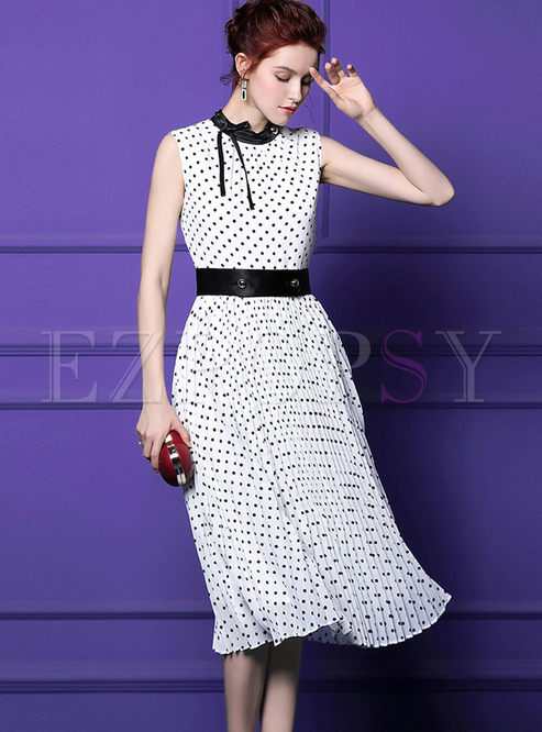 Trendy High Waist Polka Dot A Line Dress