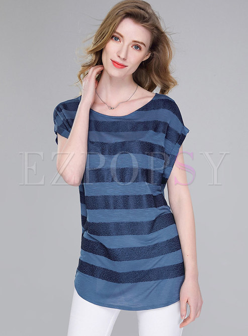 Brief Blue Striped Modal Casual T-shirt