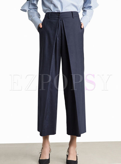 Casual High Waist Solid Color Wide Leg Pants