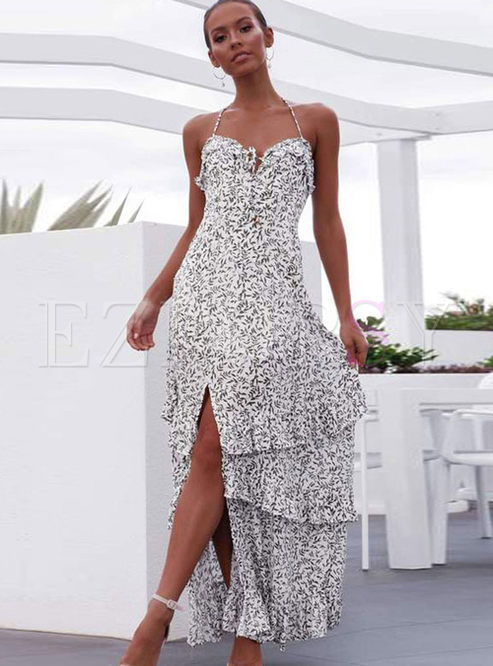 Sexy Halter Backless Print Beach Maxi Dress