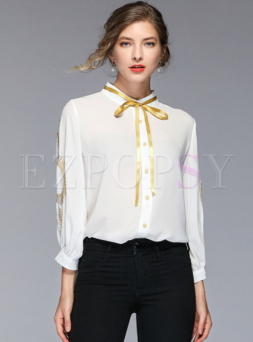 Tops | Blouses | Loose Single-breasted Tied Chiffon Blouse
